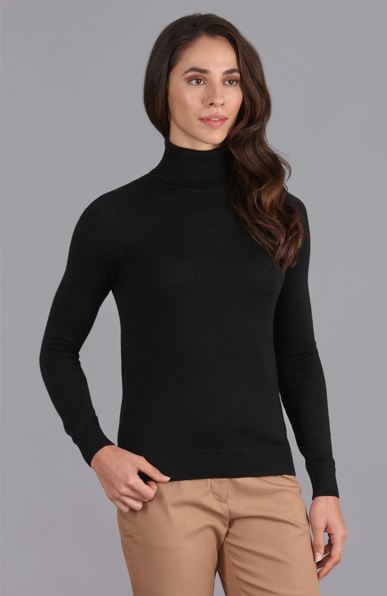 Womens Pure Extra Fine Merino Wool Roll Neck Jumper