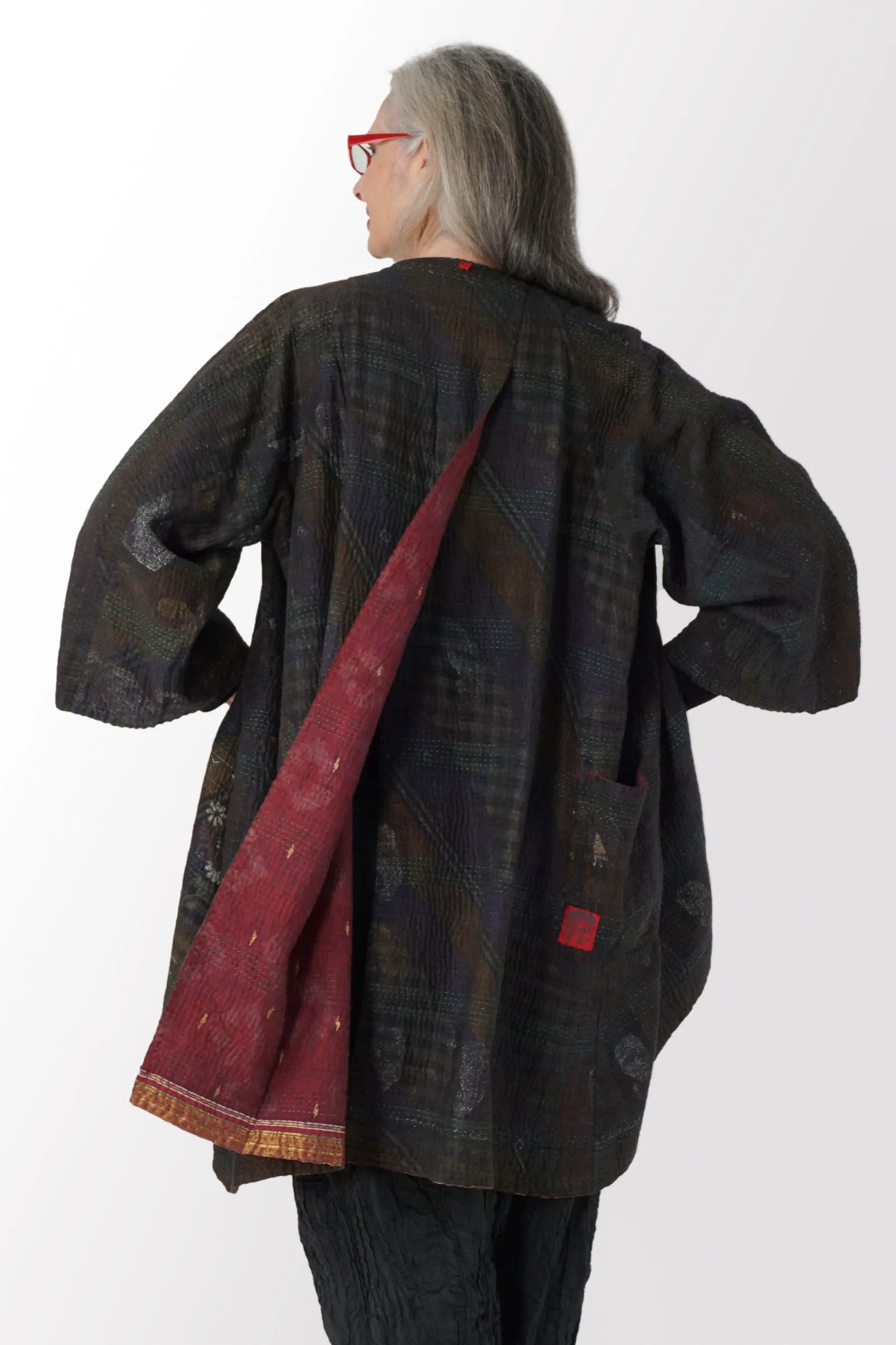 WOVEN VINTAGE COTTON KANTHA KIMONO DUSTER - fw4317-0001a -