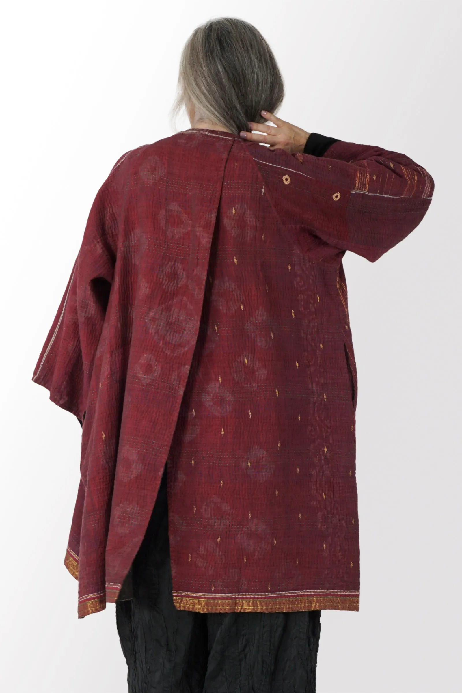 WOVEN VINTAGE COTTON KANTHA KIMONO DUSTER - fw4317-0001a -