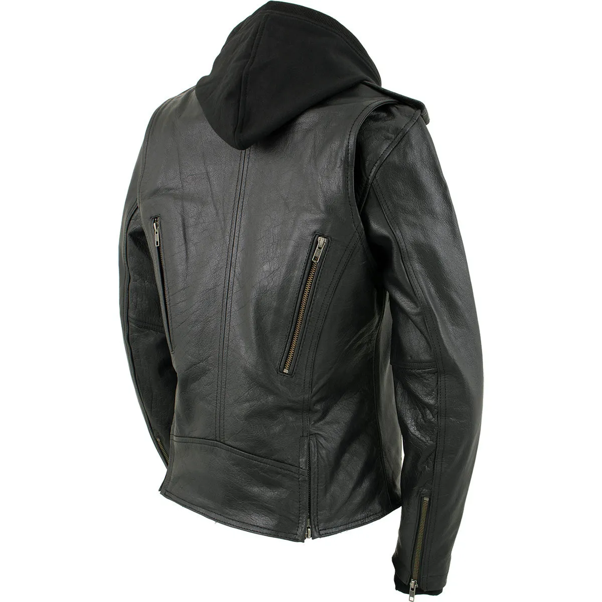 Xelement XS2516 Women's Black ‘Madame’ Hooded and Vented Motorcycle Biker  Leather Jacket