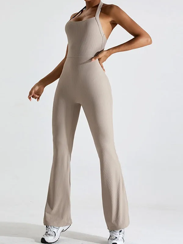 ZASUWA Female Backless Flare Halter Jumpsuit