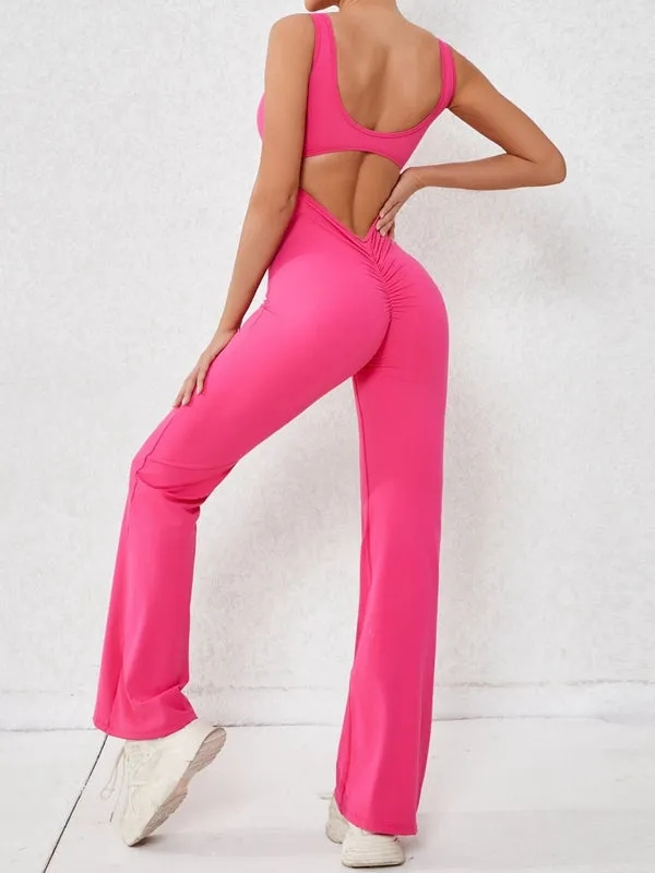 ZASUWA Female Backless Scrunch Bum Flare Jumpsuit