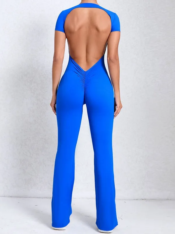 ZASUWA Female Backless Scrunch Bum Flare Jumpsuit