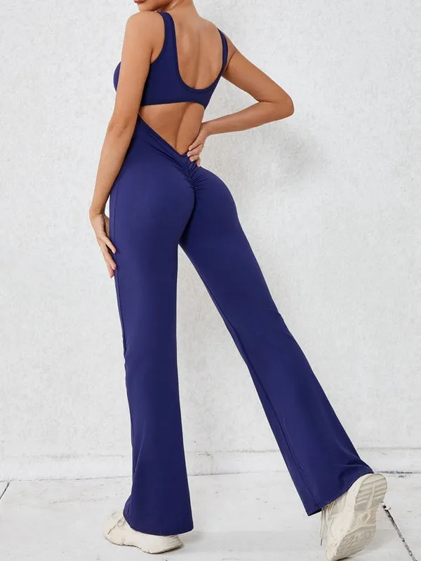 ZASUWA Female Backless Scrunch Bum Flare Jumpsuit