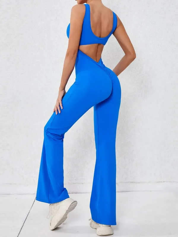 ZASUWA Female Backless Scrunch Bum Flare Jumpsuit