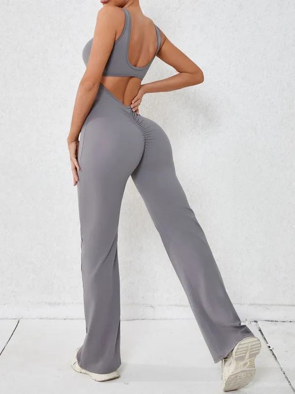 ZASUWA Female Backless Scrunch Bum Flare Jumpsuit