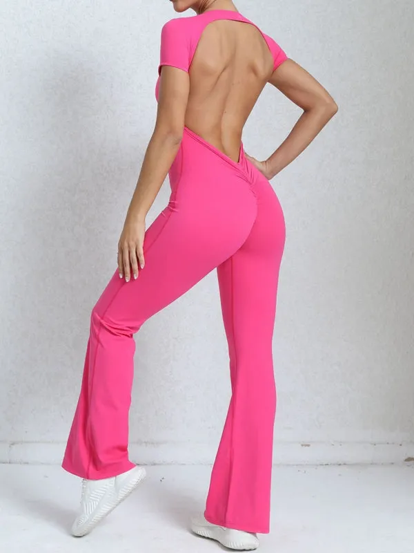 ZASUWA Female Backless Scrunch Bum Flare Jumpsuit