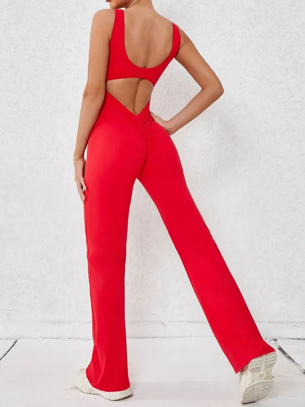 ZASUWA Female Backless Scrunch Bum Flare Jumpsuit