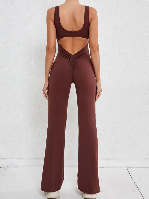 ZASUWA Female Backless Scrunch Bum Flare Jumpsuit