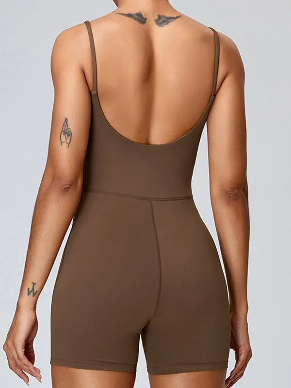 ZASUWA Female Backless U Collar Quick Dry Nude Sensation Short Jumpsuit