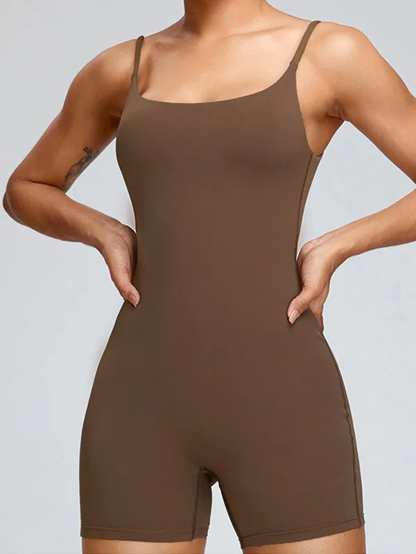 ZASUWA Female Backless U Collar Quick Dry Nude Sensation Short Jumpsuit