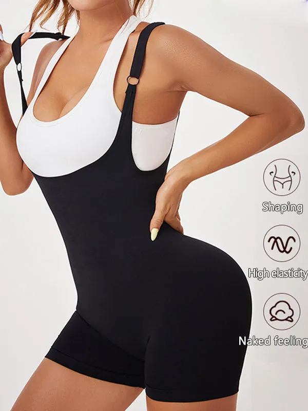 ZASUWA Female Backless U Collar Scrunch Bum Quick Dry Short Jumpsuit