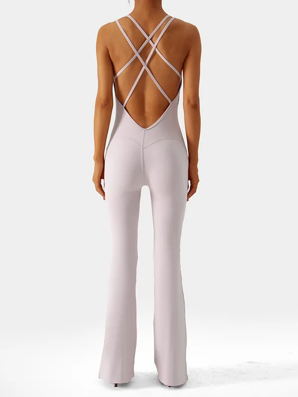 ZASUWA Female Beautiful Cross Back Split Flare Jumpsuit