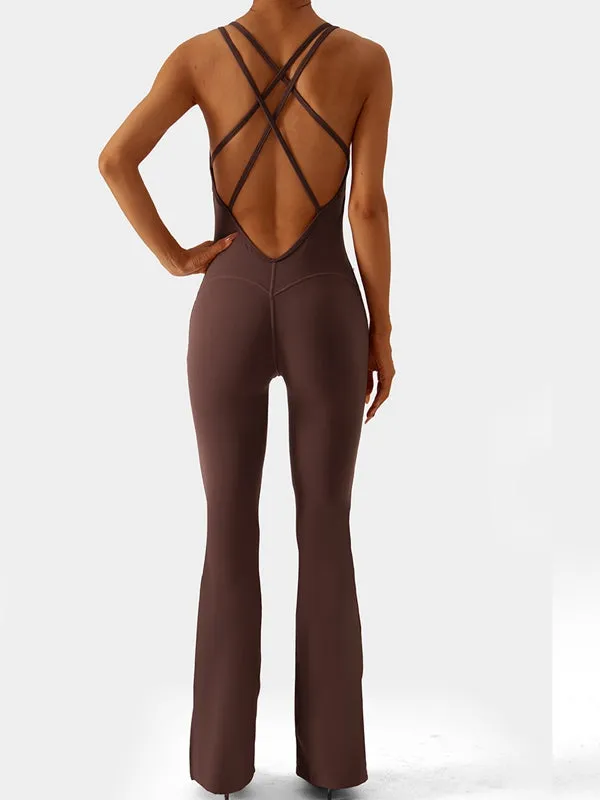 ZASUWA Female Beautiful Cross Back Split Flare Jumpsuit