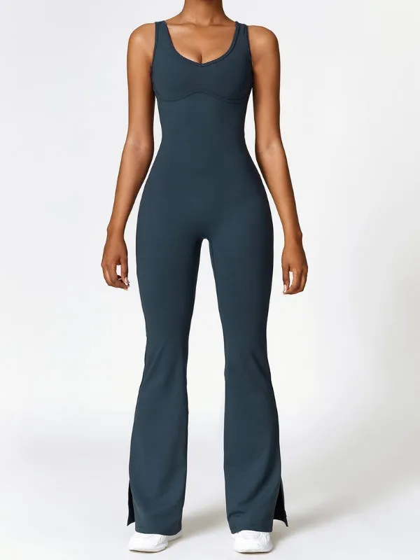 ZASUWA Female Body Shaping Backless Split Flare Jumpsuit