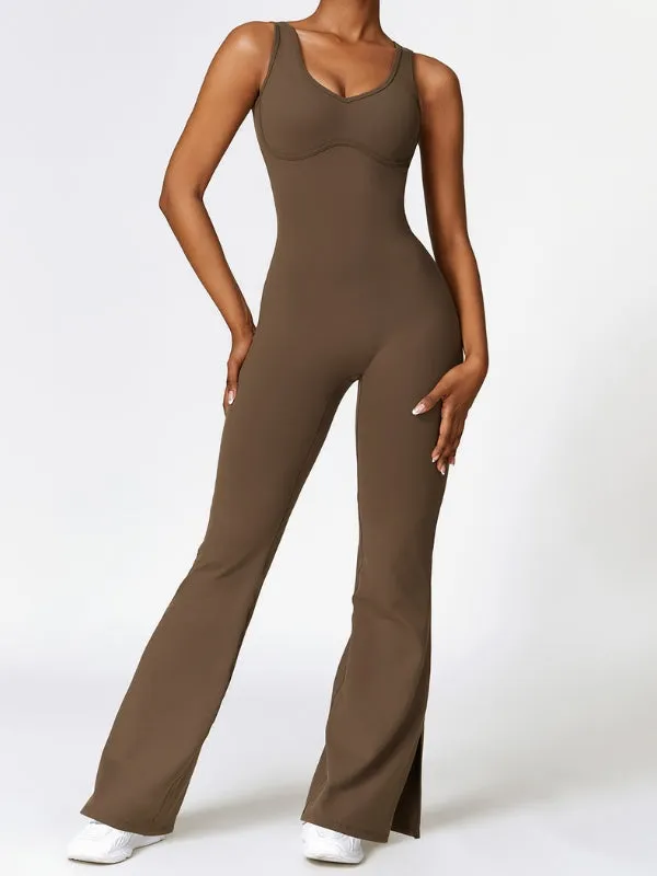 ZASUWA Female Body Shaping Backless Split Flare Jumpsuit