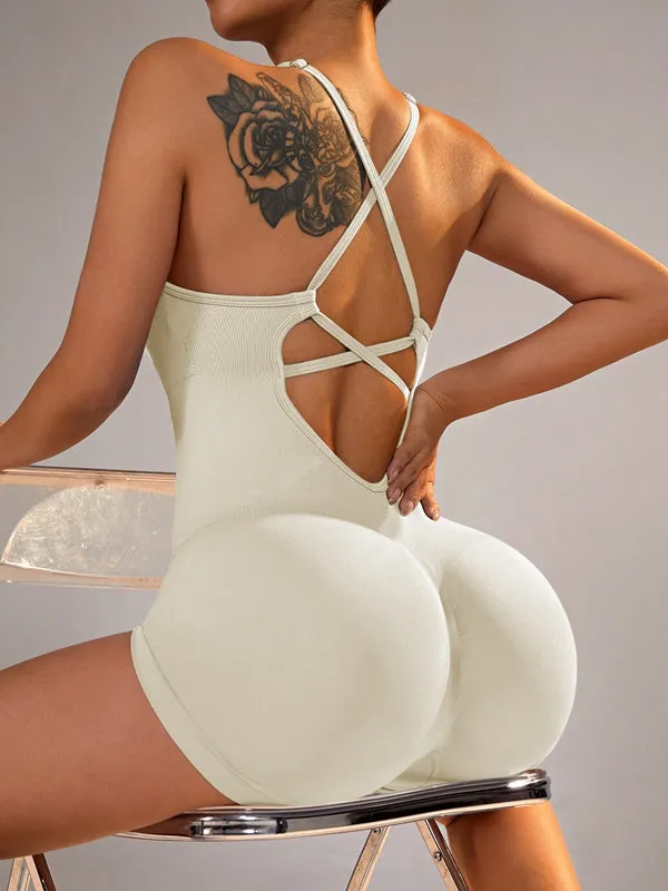 ZASUWA Female Cross Back Scrunch Bum Seamless Short Jumpsuit