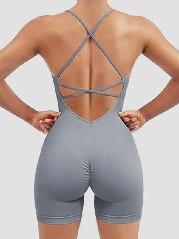 ZASUWA Female Cross Back Scrunch Bum Seamless Short Jumpsuit