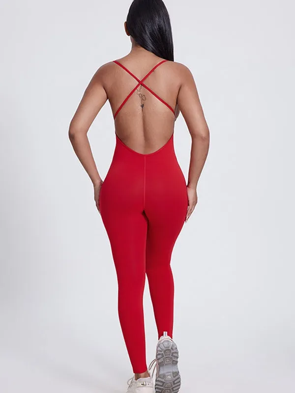 ZASUWA Female Cross Back U Collar Hip-lift Jumpsuit