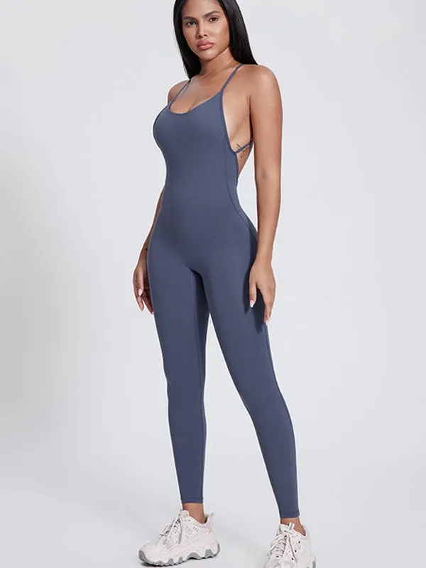 ZASUWA Female Cross Back U Collar Hip-lift Jumpsuit