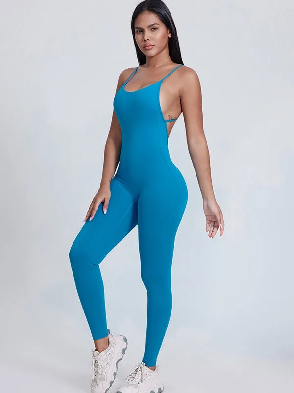 ZASUWA Female Cross Back U Collar Hip-lift Jumpsuit