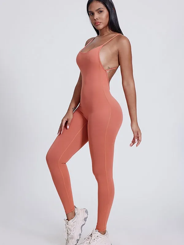 ZASUWA Female Cross Back U Collar Hip-lift Jumpsuit