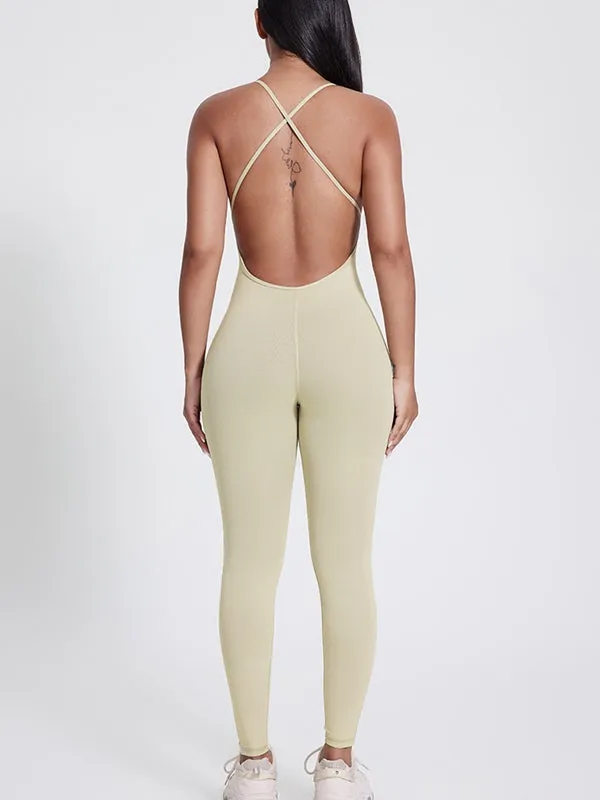 ZASUWA Female Cross Back U Collar Hip-lift Jumpsuit