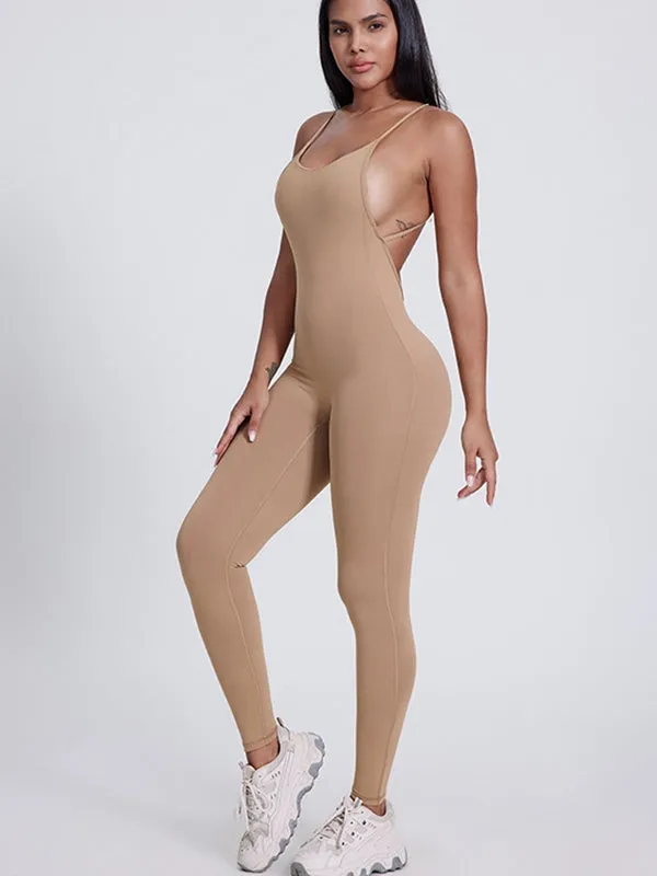 ZASUWA Female Cross Back U Collar Hip-lift Jumpsuit