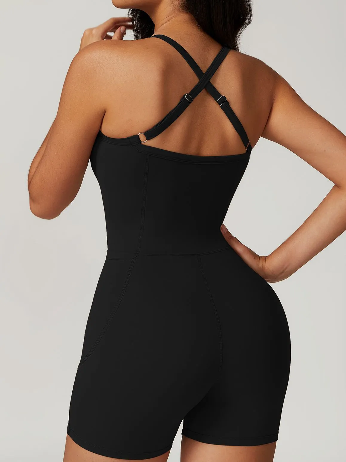 ZASUWA Female Cross Back with Pockets with Chest Pads Quick Dry Hip-lift Short Jumpsuit